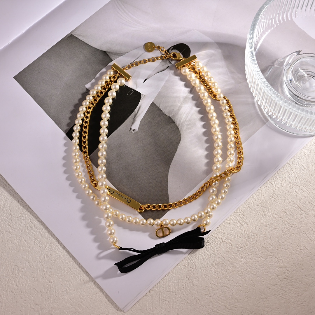 CDE032 Dior Tribales  bow tassels earrings and necklace - ccjewelryacc