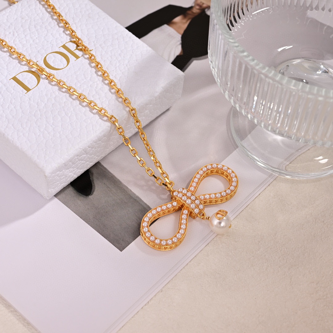 CDE003 CD Metal pearl bow earrings for women - ccjewelryacc