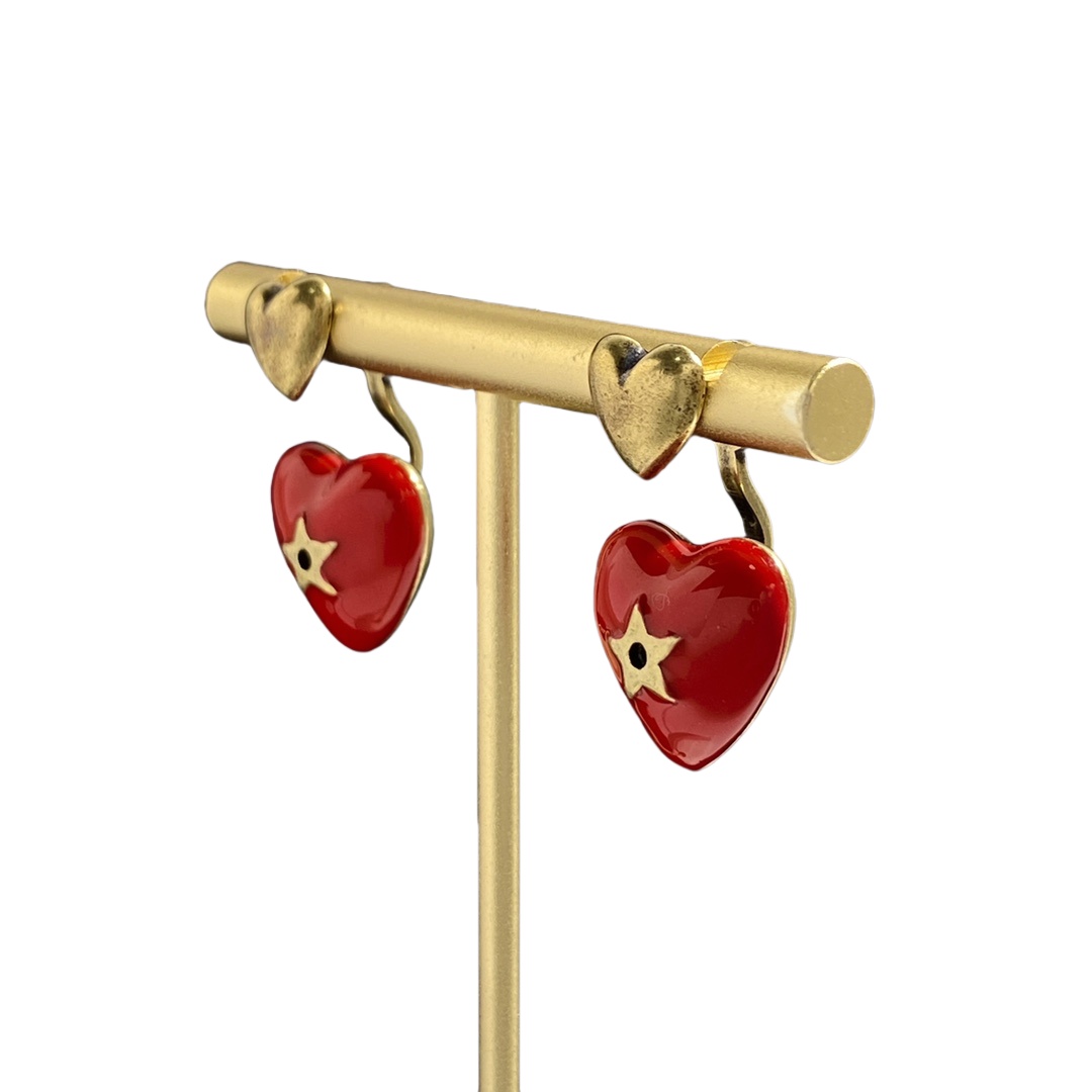 CDE255 Dior red heart with star earrings - ccjewelryacc