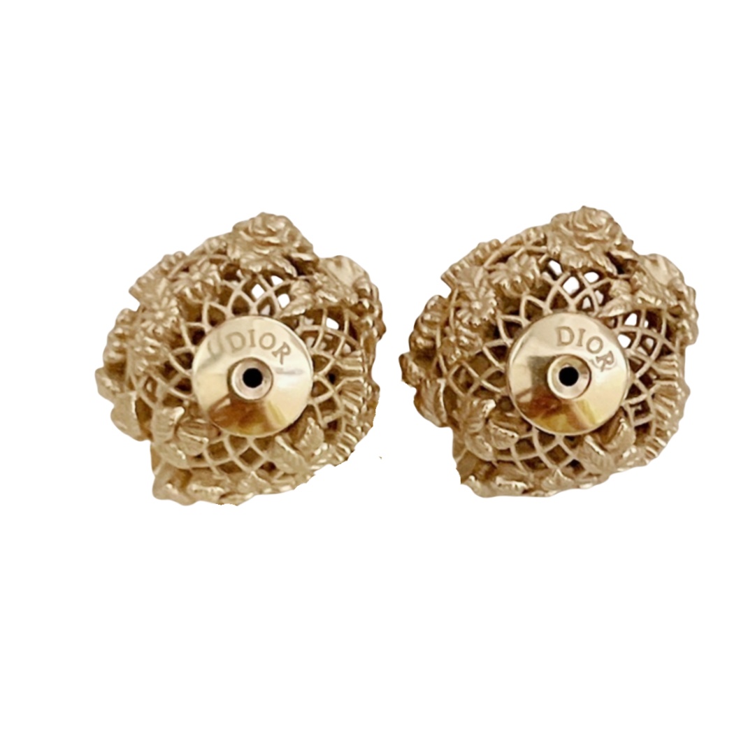 CDE051 Dior metal hollow rose ball Tribales earrings - ccjewelryacc