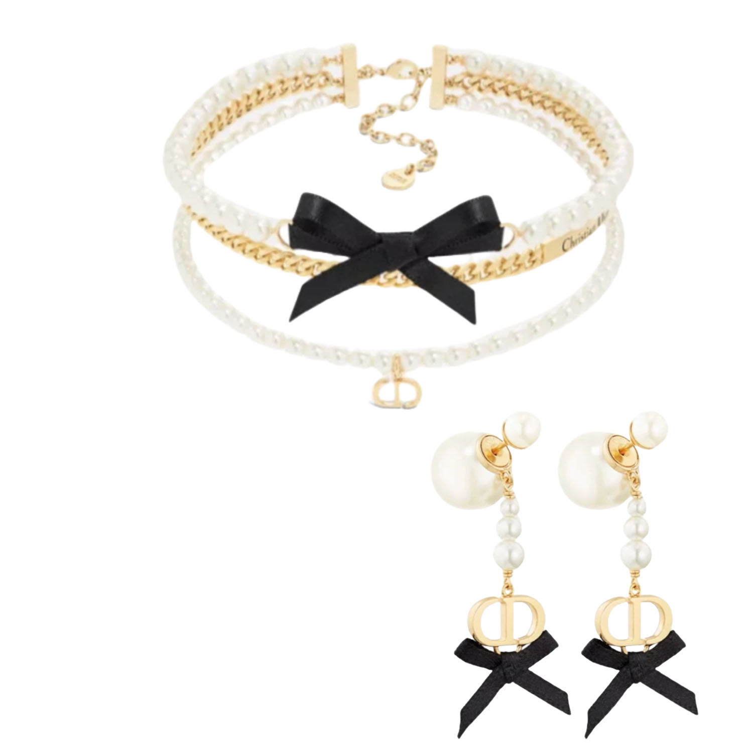 CDE032 Dior Tribales bow tassels earrings and necklace - ccfashionjewelry
