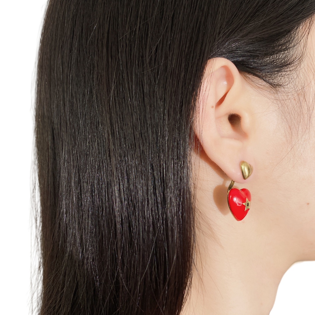 CDE255 Dior red heart with star earrings - ccjewelryacc