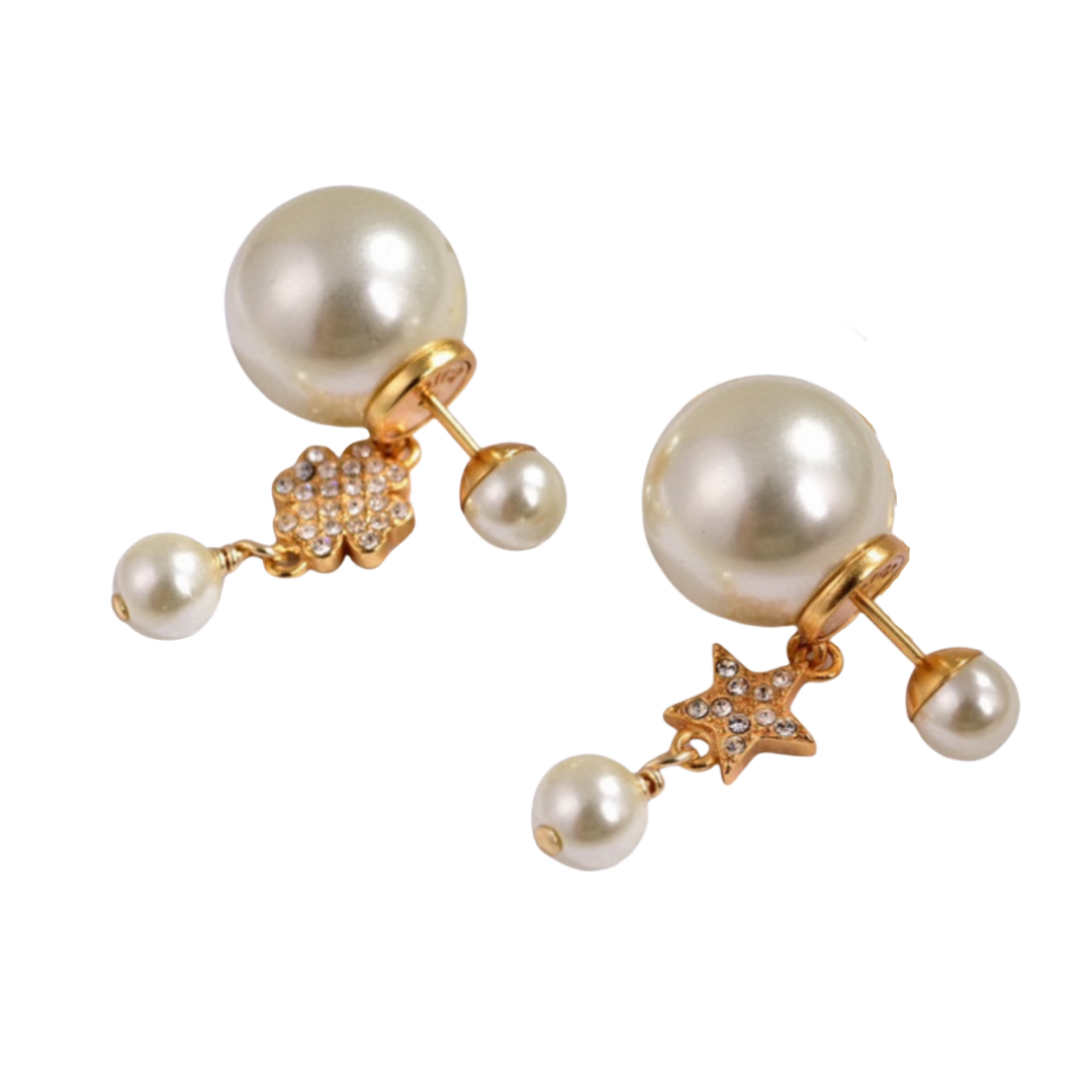CDE035 DIOR Tribales clover and star Earrings in metal and crystal - ccjewelryacc