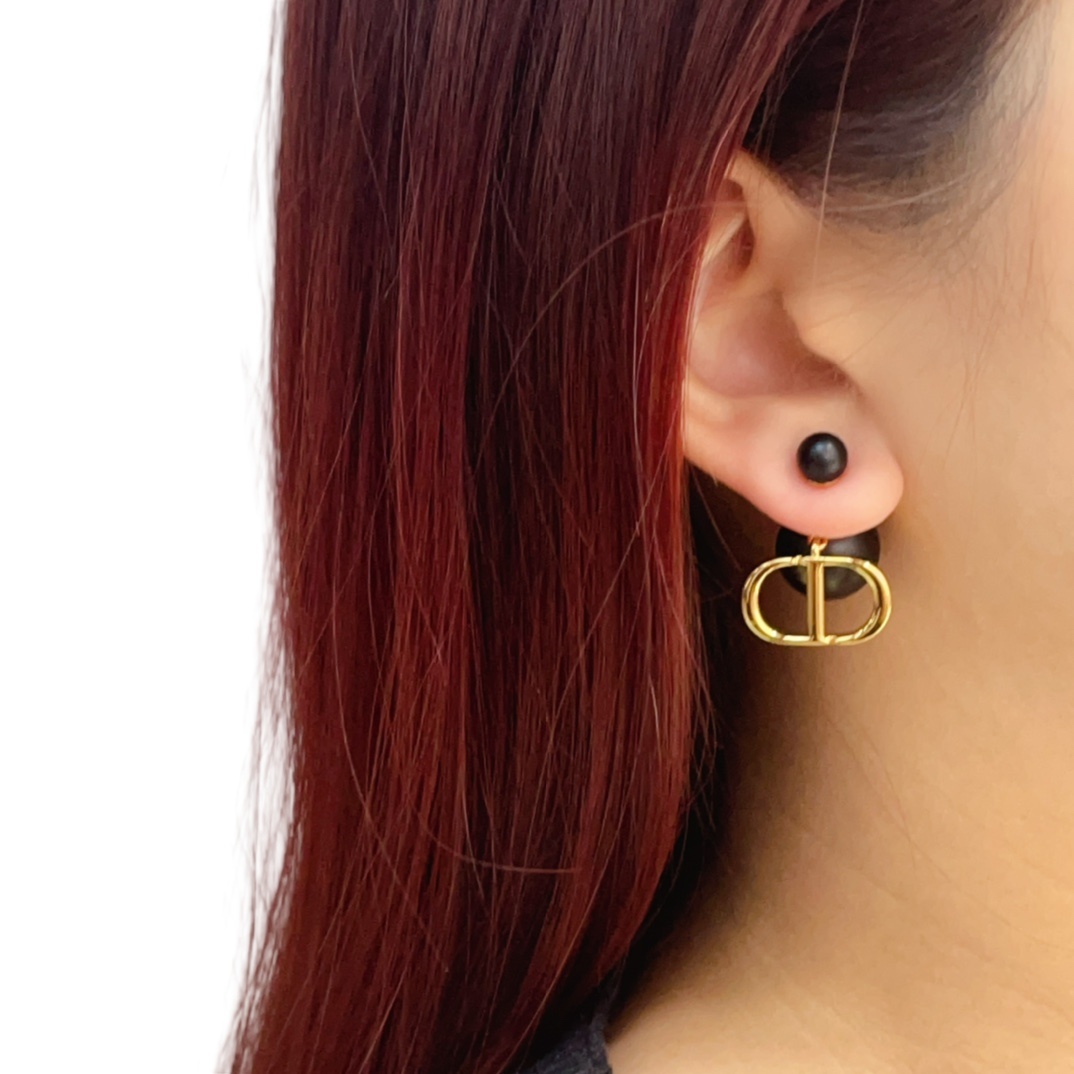 CDE180 Dior Tribales earring with black pearl and Black finish - ccjewelryacc