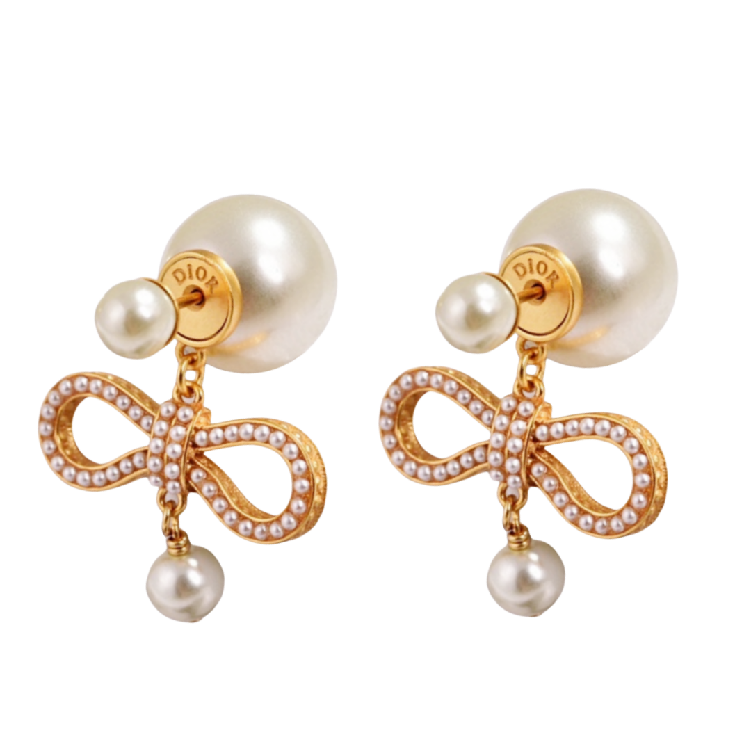 CDE003 CD Metal pearl bow earrings for women - ccjewelryacc