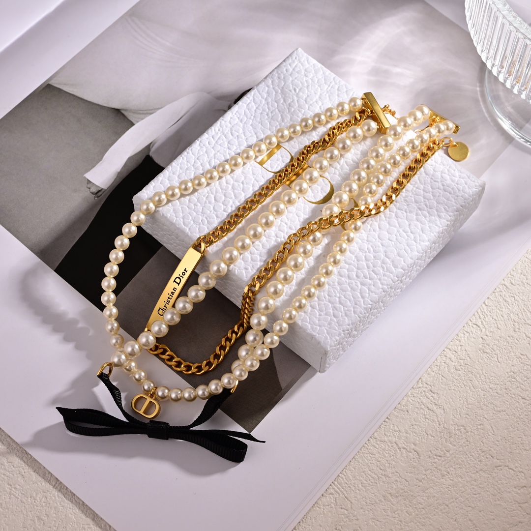 CDE032 Dior Tribales  bow tassels earrings and necklace - ccjewelryacc