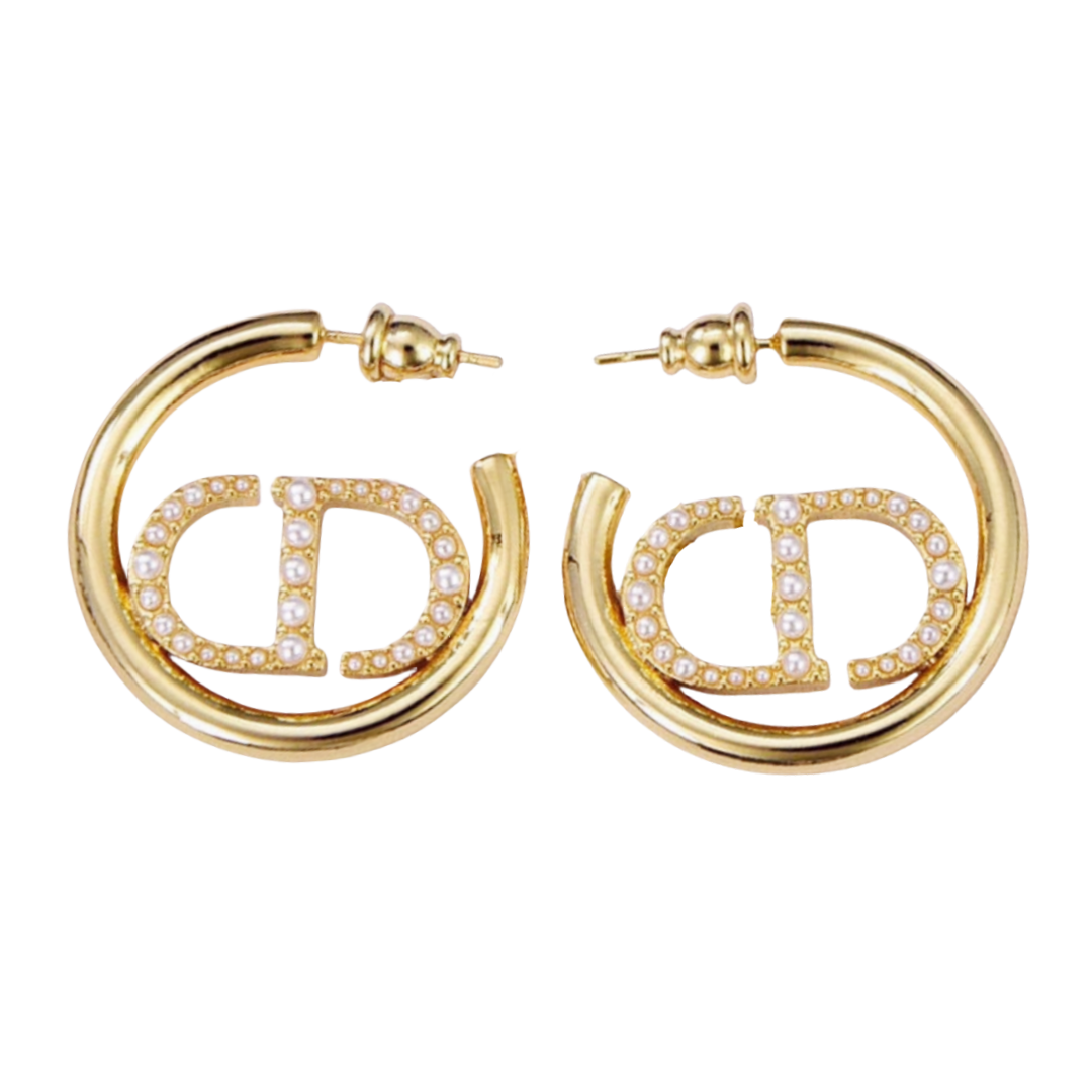 CDE027 Dior 30 montaigne hook earring in Metal and crystal/pearls - ccfashionjewelry