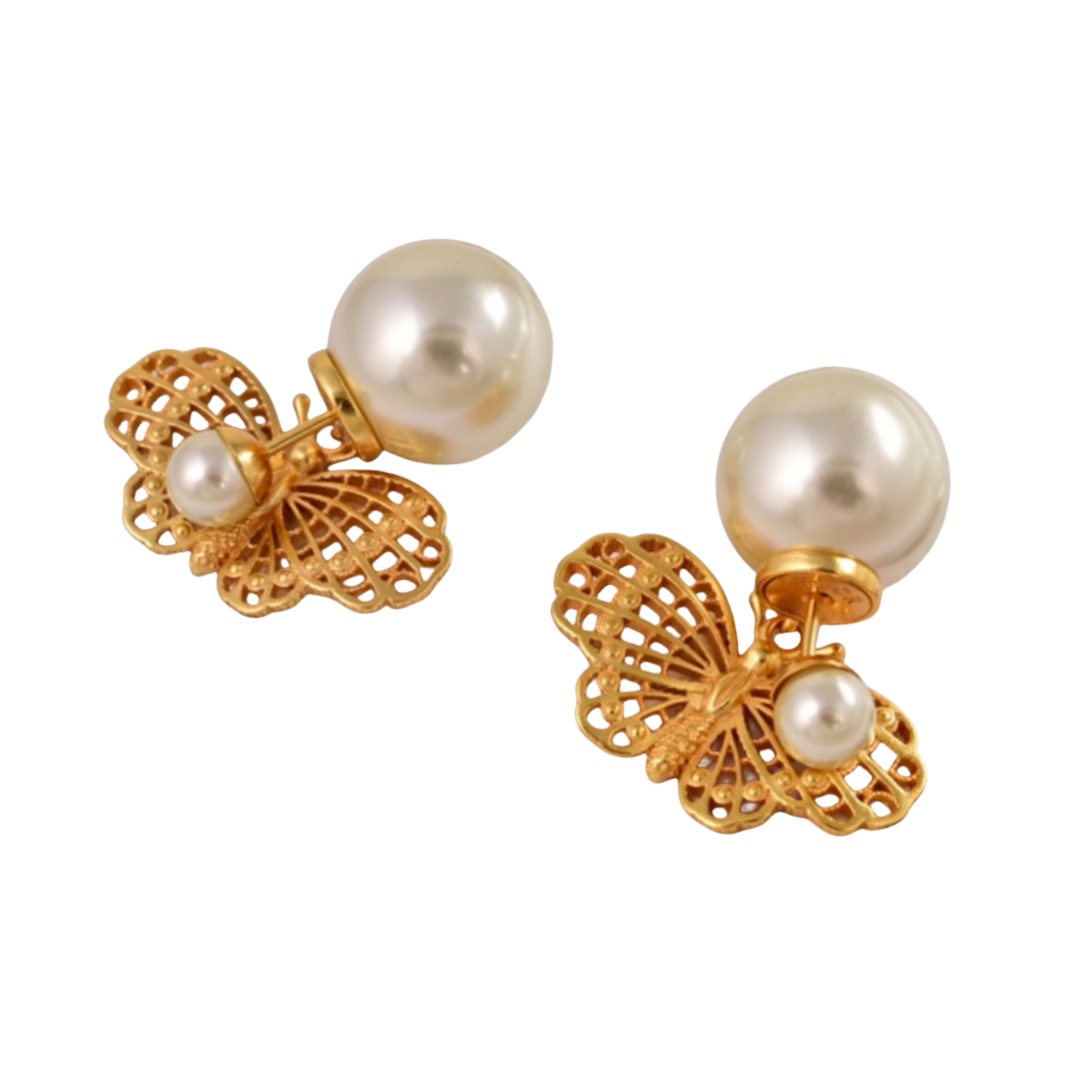 CDE002 Metal and pearl hollow CD butterfly Tribales earrings - ccjewelryacc