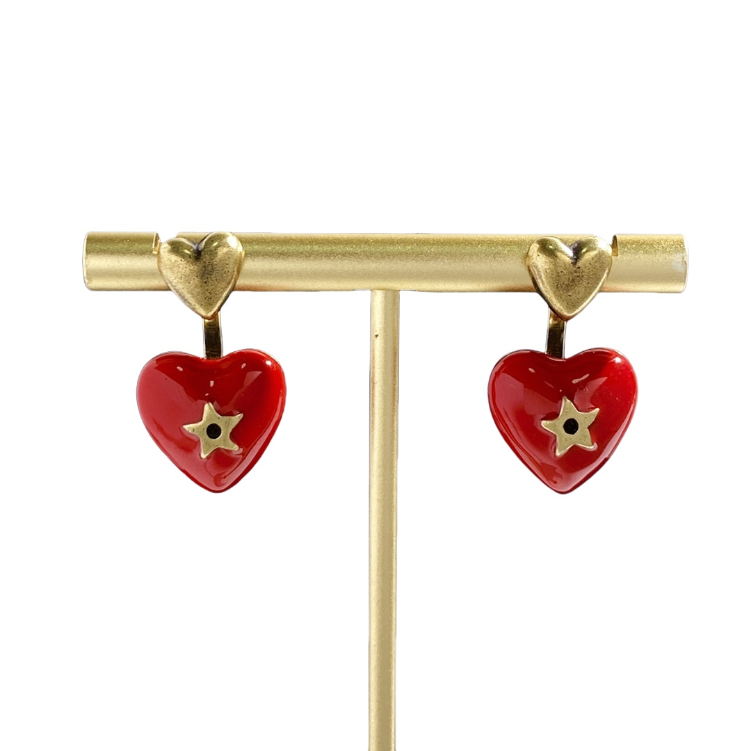 CDE255 Dior red heart with star earrings - ccjewelryacc