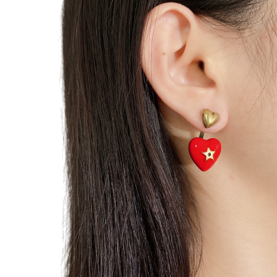 CDE255 Dior red heart with star earrings - ccjewelryacc