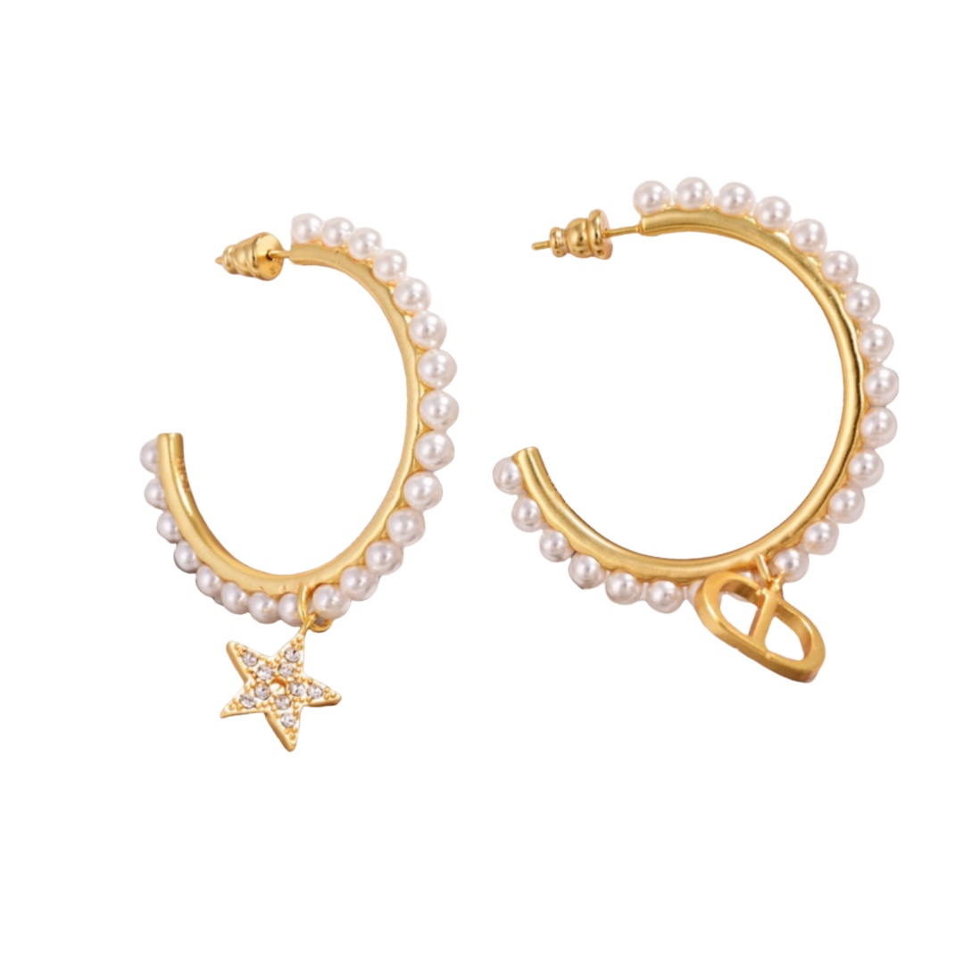 CDE055 Dior Petit CD hook earrings in metal and pearl - ccjewelryacc