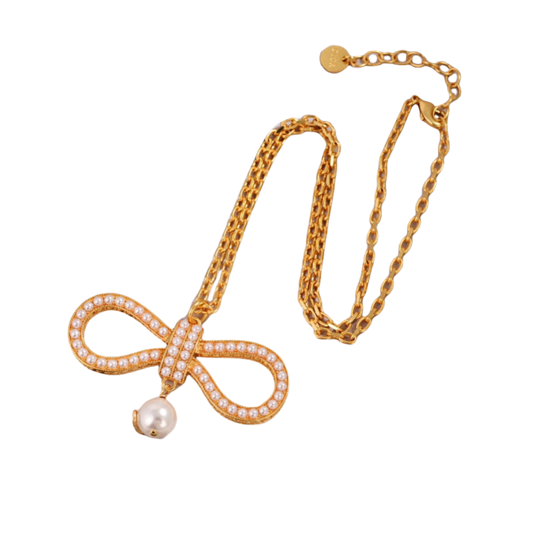 CDE003 CD Metal pearl bow earrings for women - ccjewelryacc