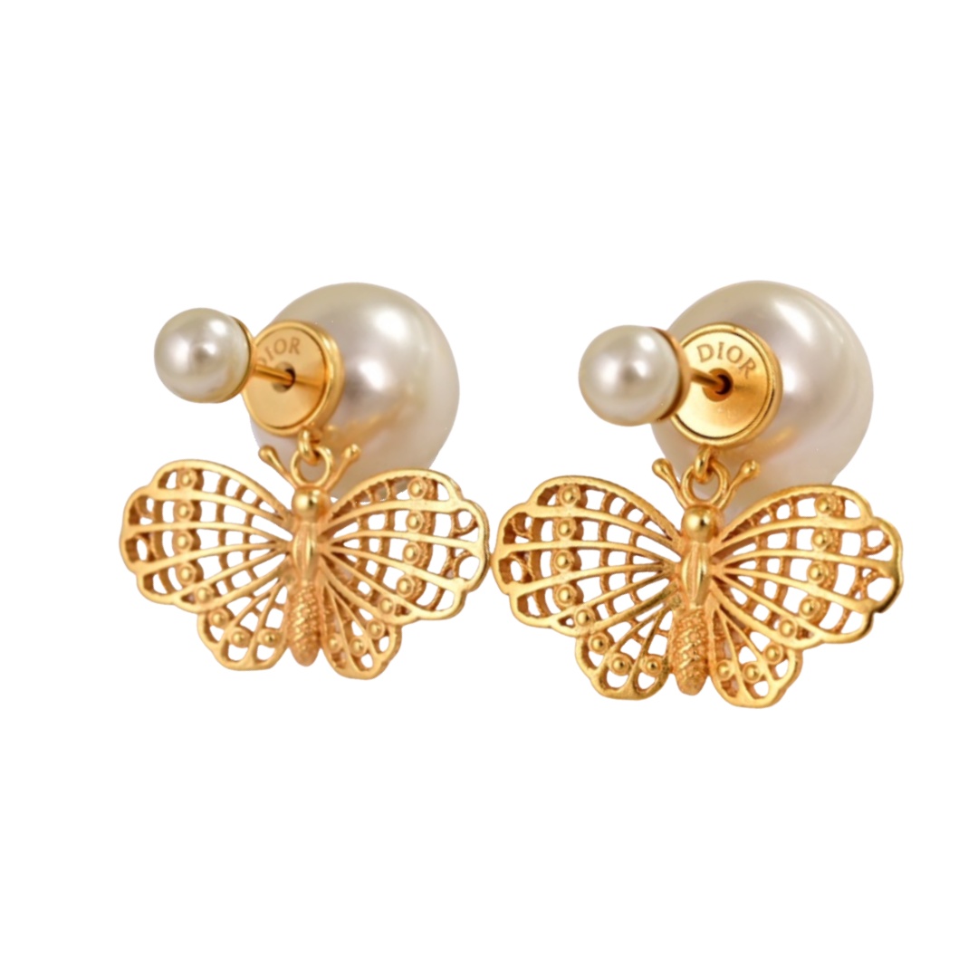 CDE002 Metal and pearl hollow CD butterfly Tribales earrings - ccfashionjewelry