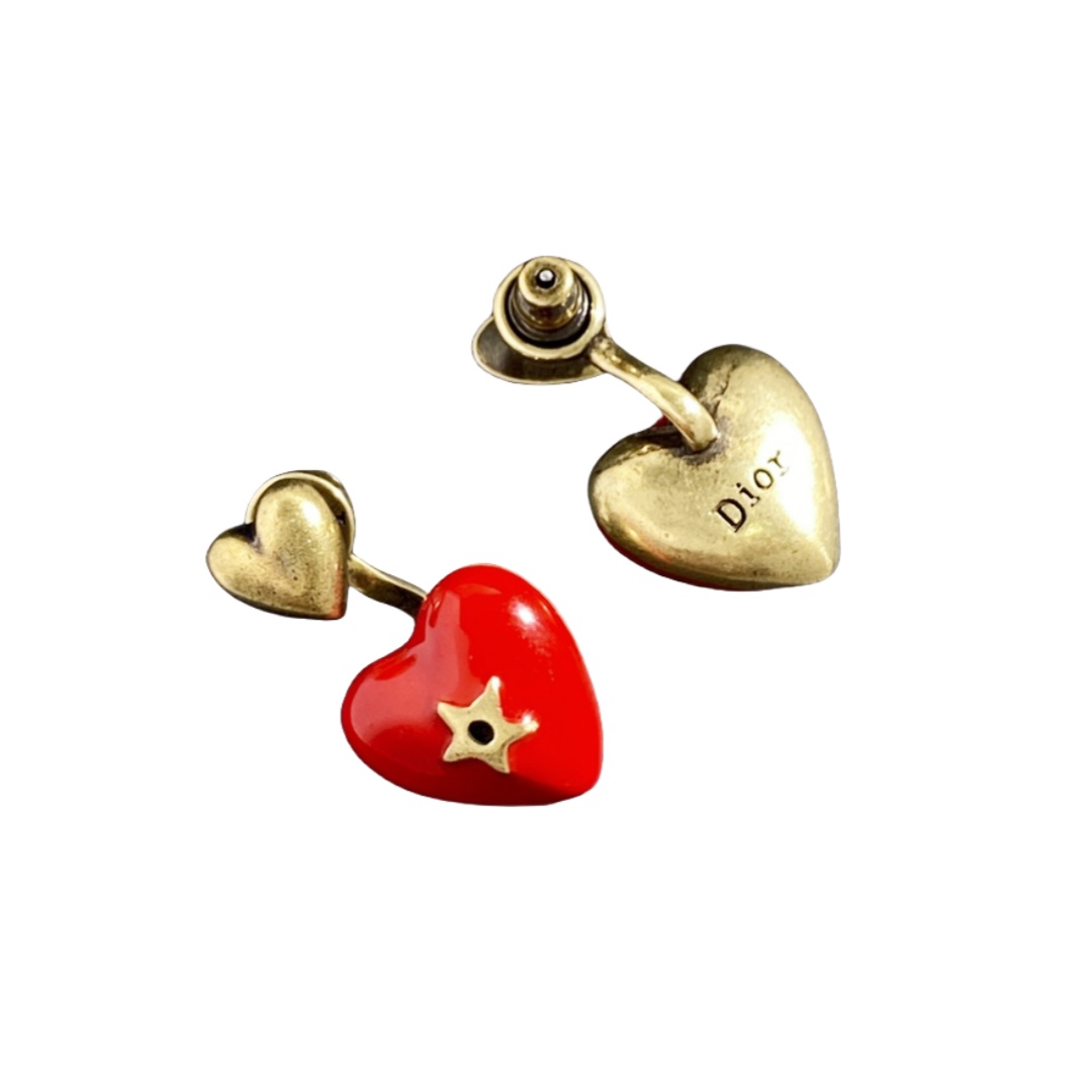 CDE255 Dior red heart with star earrings - ccjewelryacc