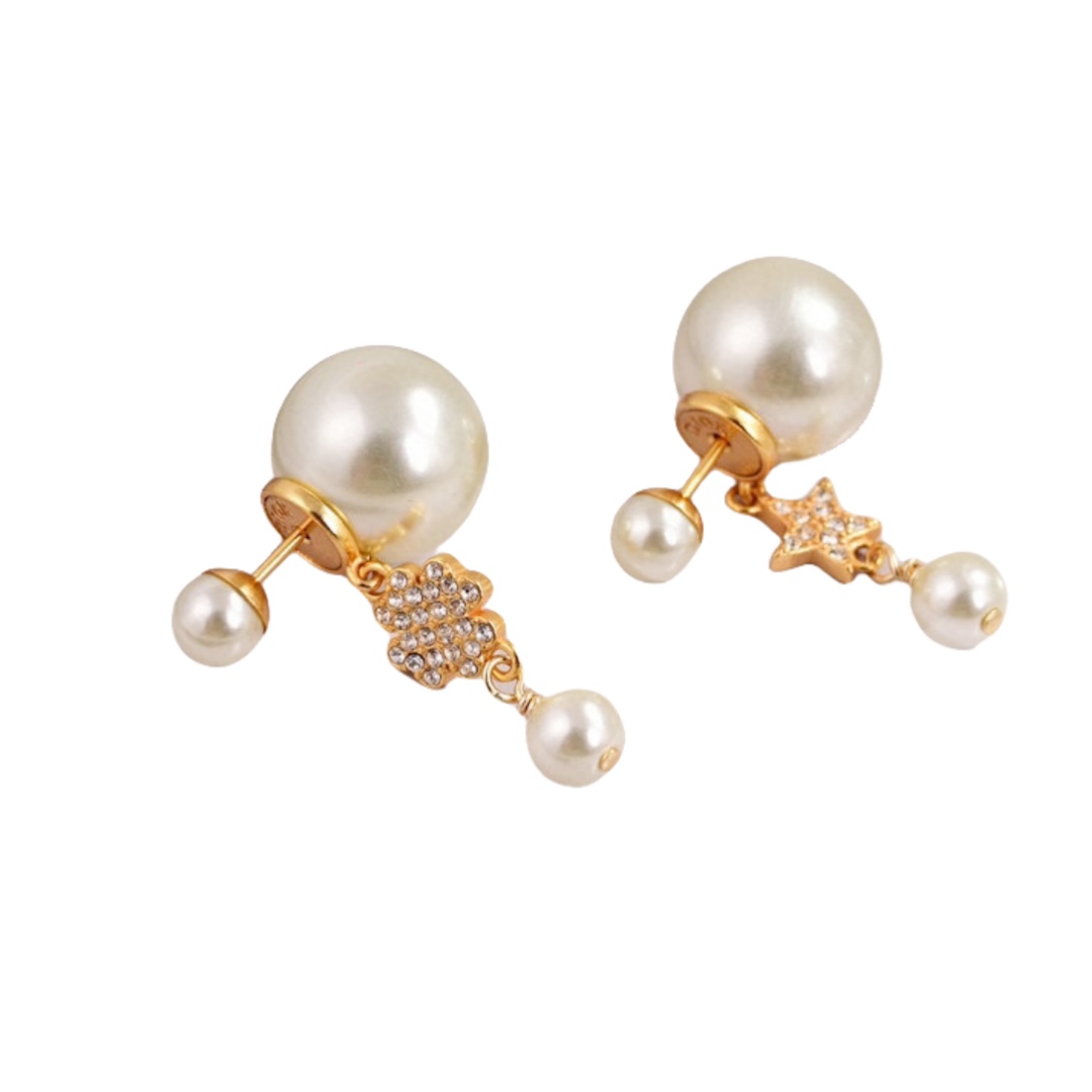 CDE035 DIOR Tribales clover and star Earrings in metal and crystal - ccjewelryacc