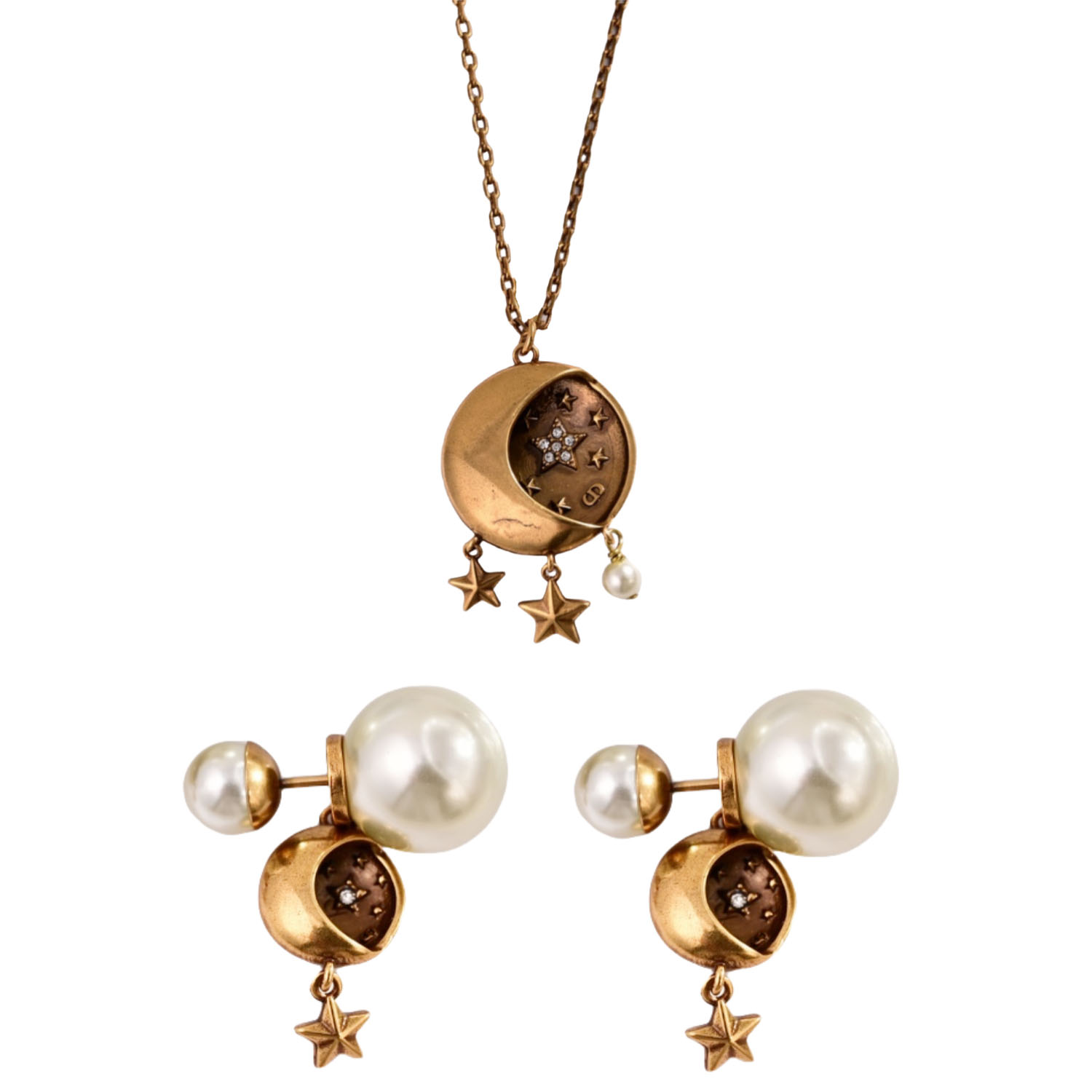 CDE034 Vintage Dior half-moon and star Tribales earrings necklace - ccjewelryacc