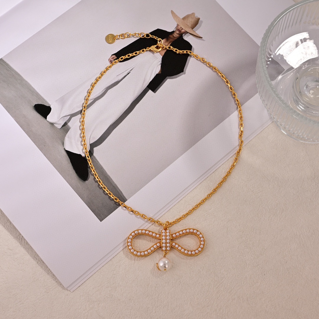 CDE003 CD Metal pearl bow earrings for women - ccjewelryacc