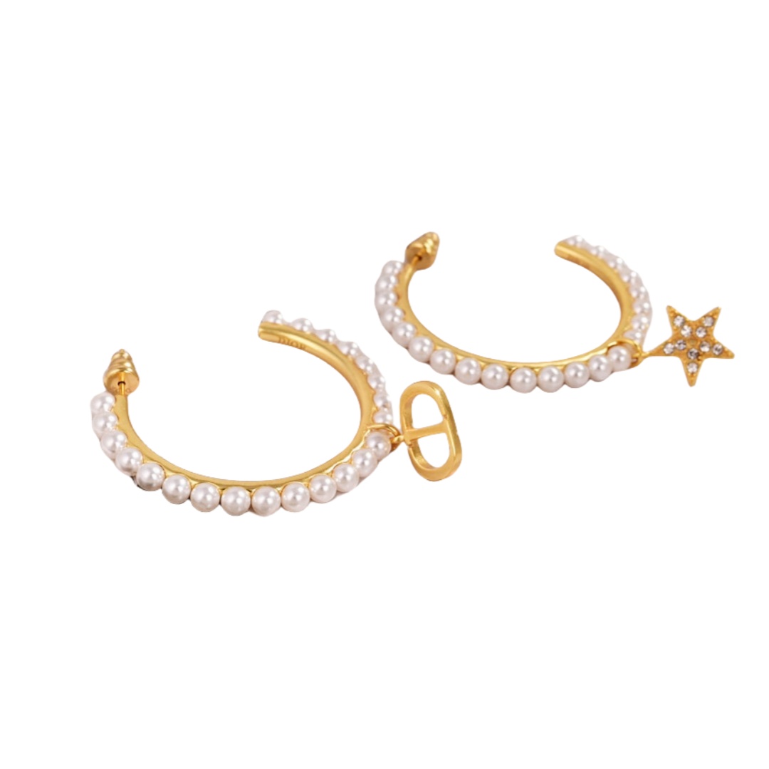 CDE055 Dior Petit CD hook earrings in metal and pearl - ccjewelryacc