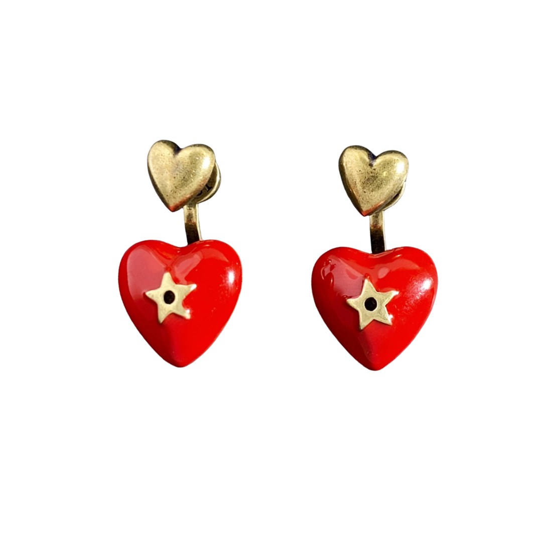 CDE255 Dior red heart with star earrings - ccjewelryacc