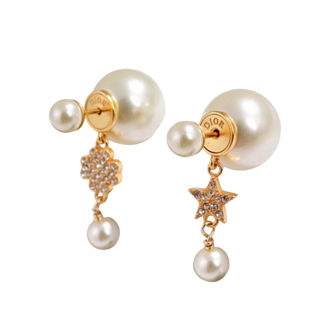 CDE035 DIOR Tribales clover and star Earrings in metal and crystal - ccjewelryacc