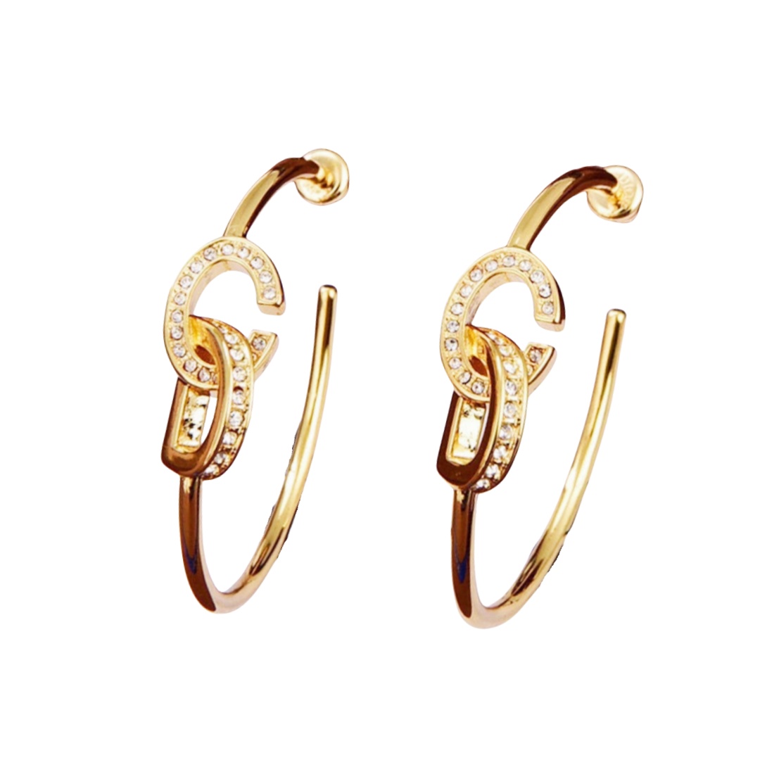 CDE065 Dior CD hook earrings in metal gold and crystal - ccjewelryacc