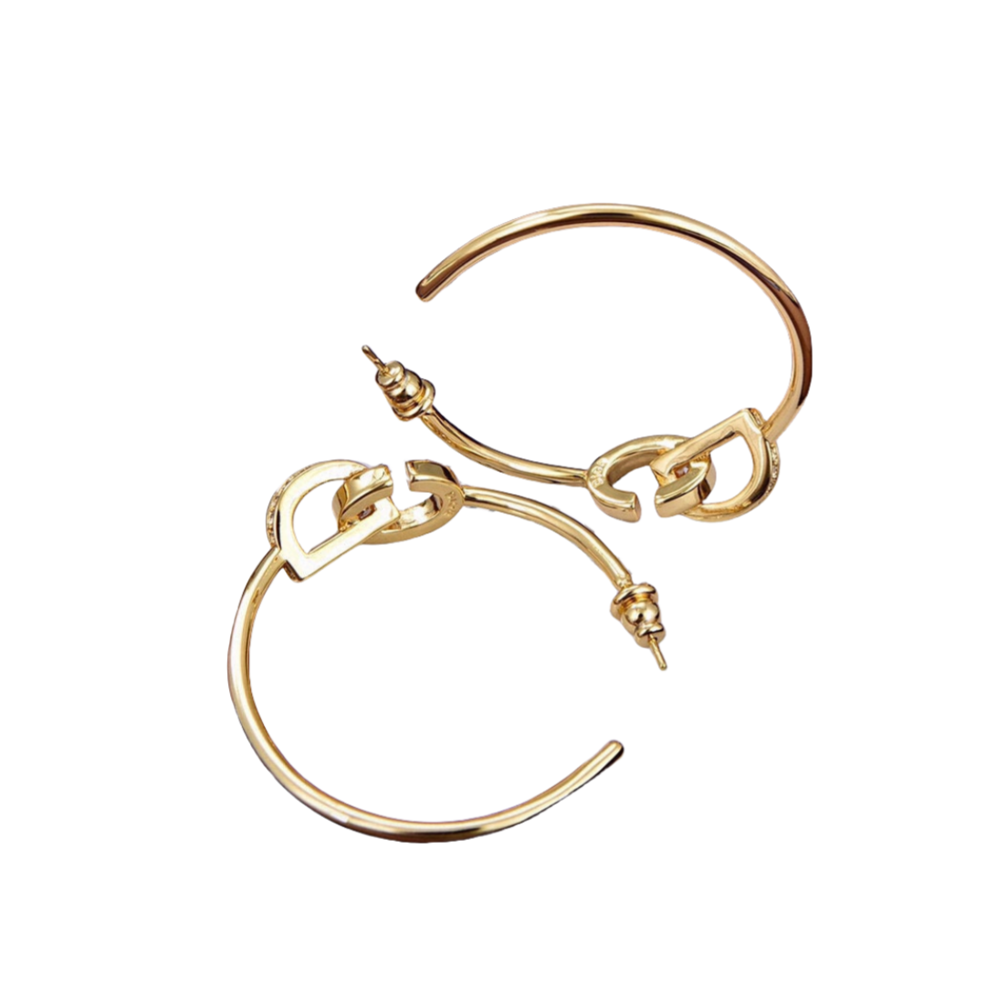 CDE065 Dior CD hook earrings in metal gold and crystal - ccjewelryacc
