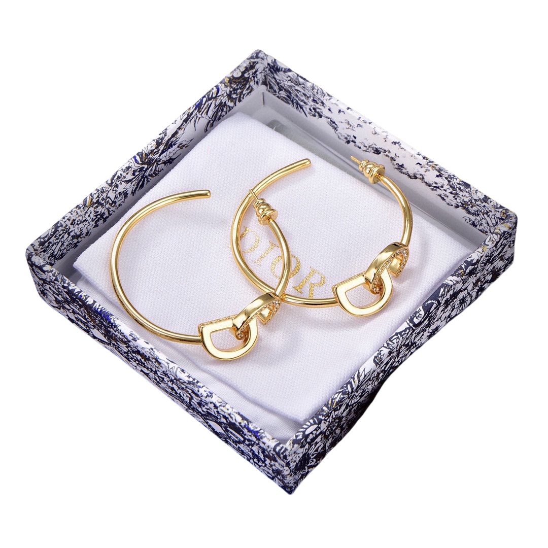 CDE065 Dior CD hook earrings in metal gold and crystal - ccjewelryacc