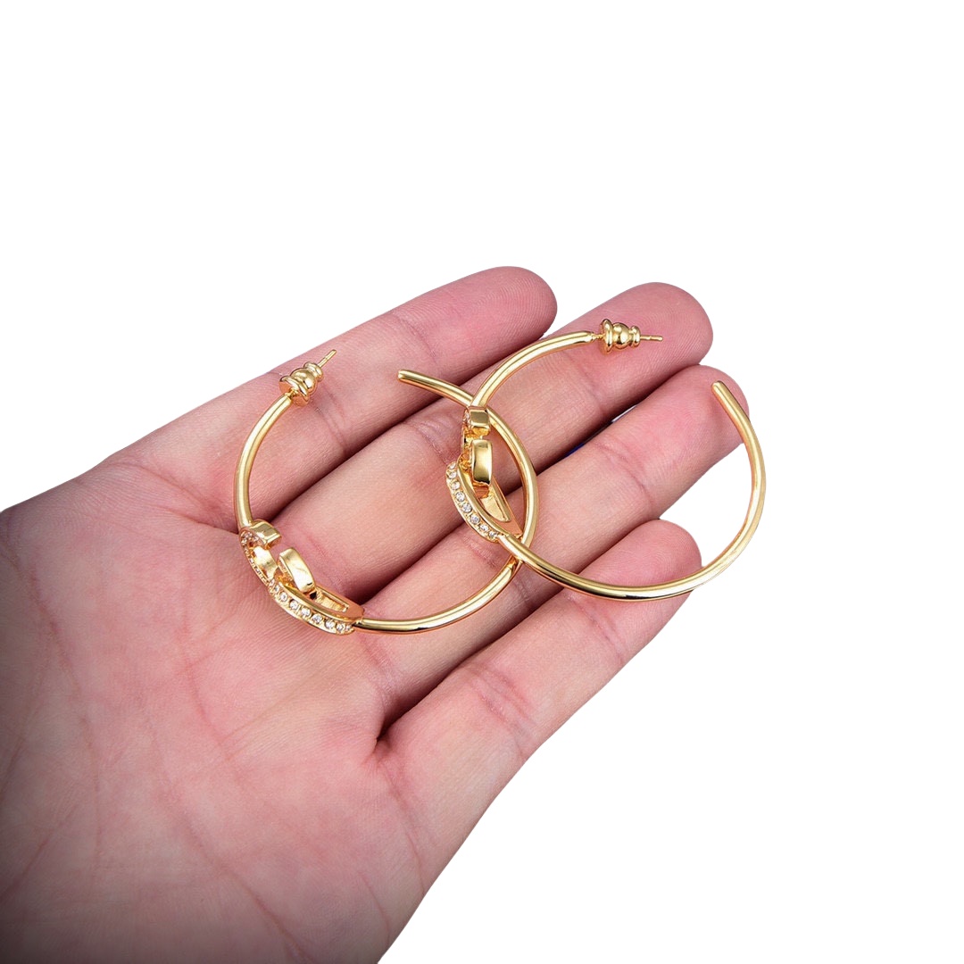 CDE065 Dior CD hook earrings in metal gold and crystal - ccjewelryacc