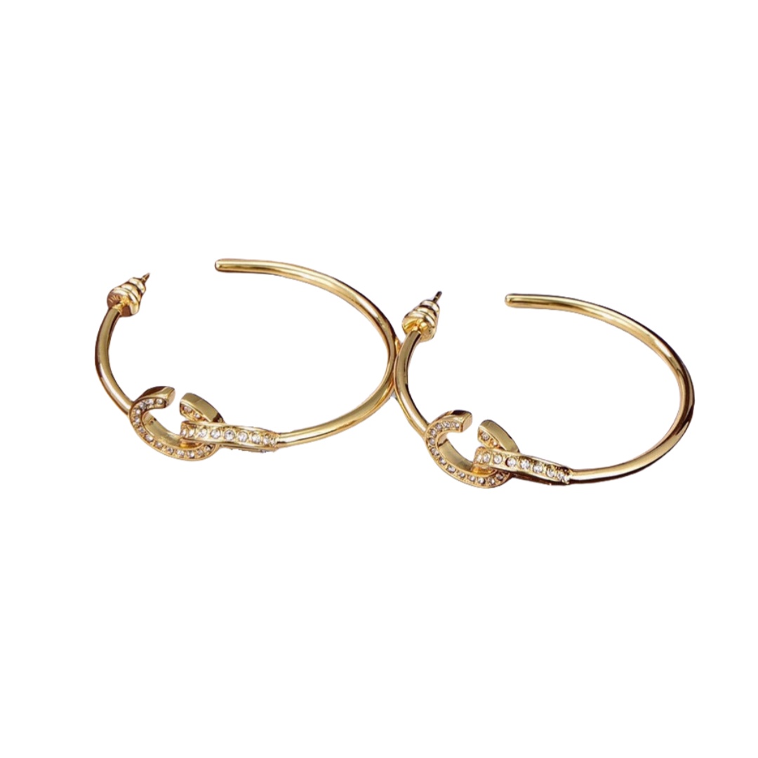 CDE065 Dior CD hook earrings in metal gold and crystal - ccjewelryacc