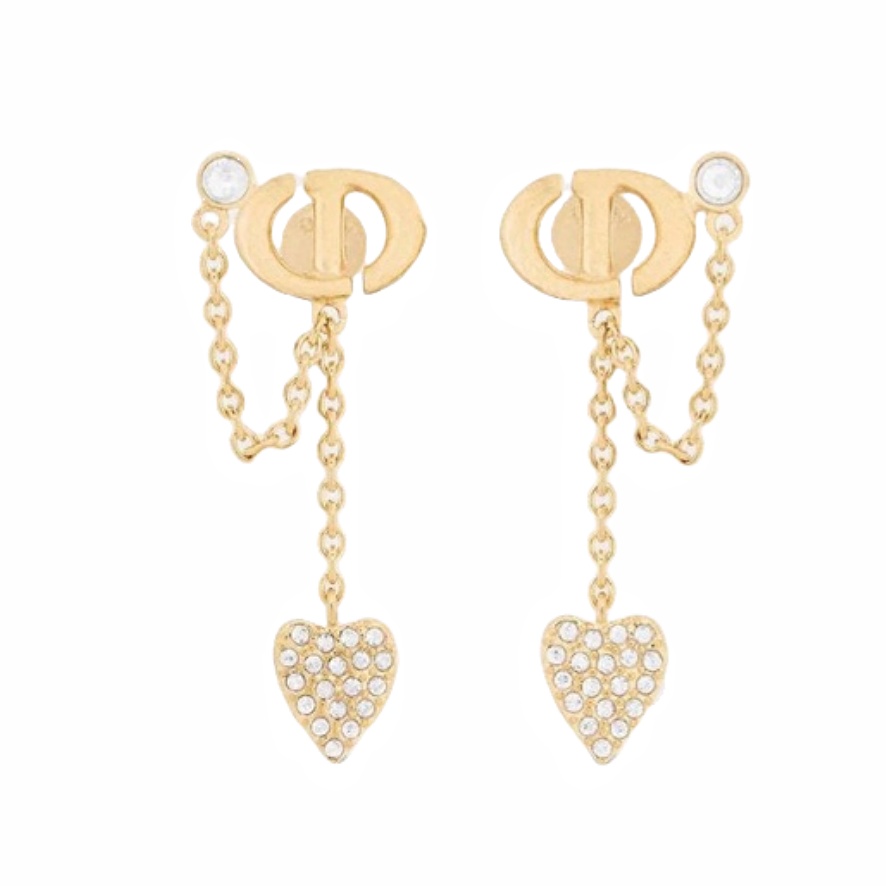 CDE076 Dior crystal heart and chain tassel CD Navy earrings - ccfashionjewelry