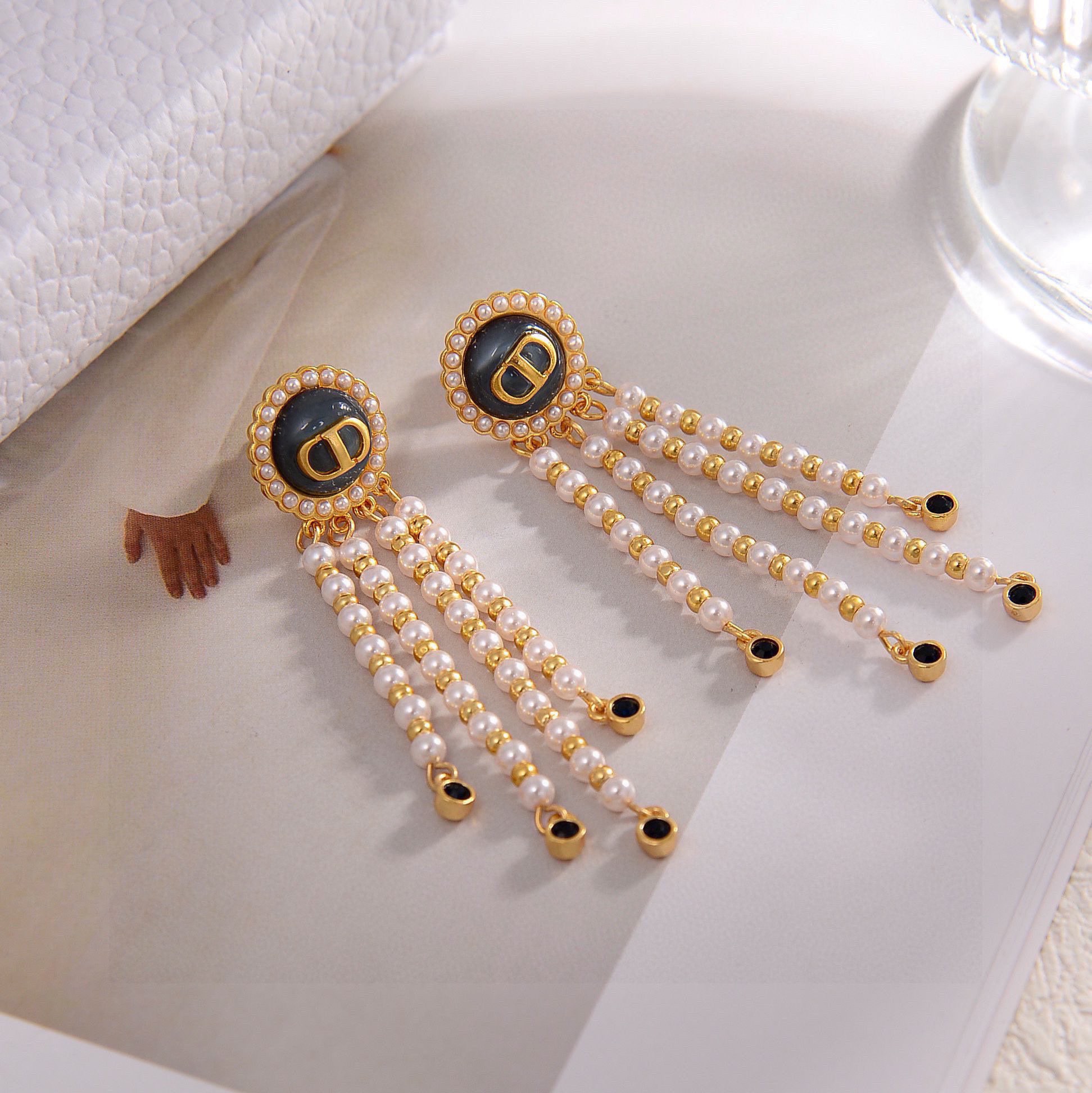 CDE283 CD Pearl tassel Earrings - ccjewelryacc