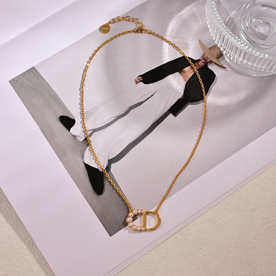 CDE078 Dior Petit CD mini stud earrings and necklace - ccjewelryacc