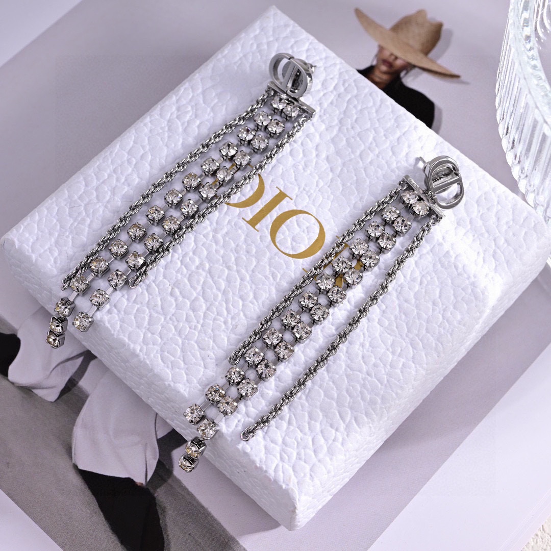 CDE079 CD Crystal tassel earrings - ccjewelryacc