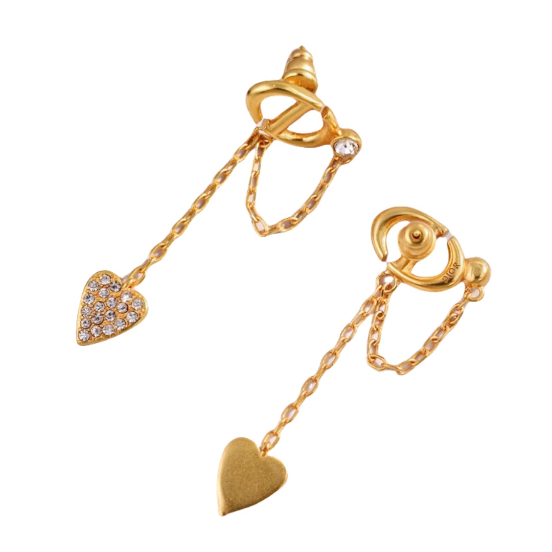 CDE076 Dior crystal heart and chain tassel CD Navy earrings - ccfashionjewelry