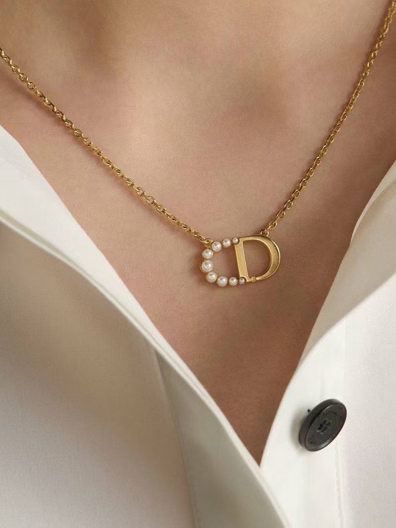 CDE078 Dior Petit CD mini stud earrings and necklace - ccjewelryacc