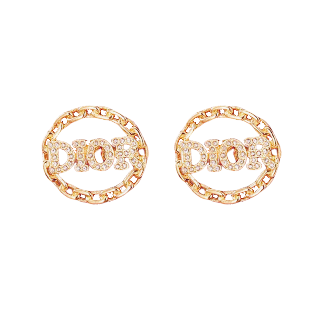 CDE106 Metal chain and crystal dior stud earrings - ccjewelryacc