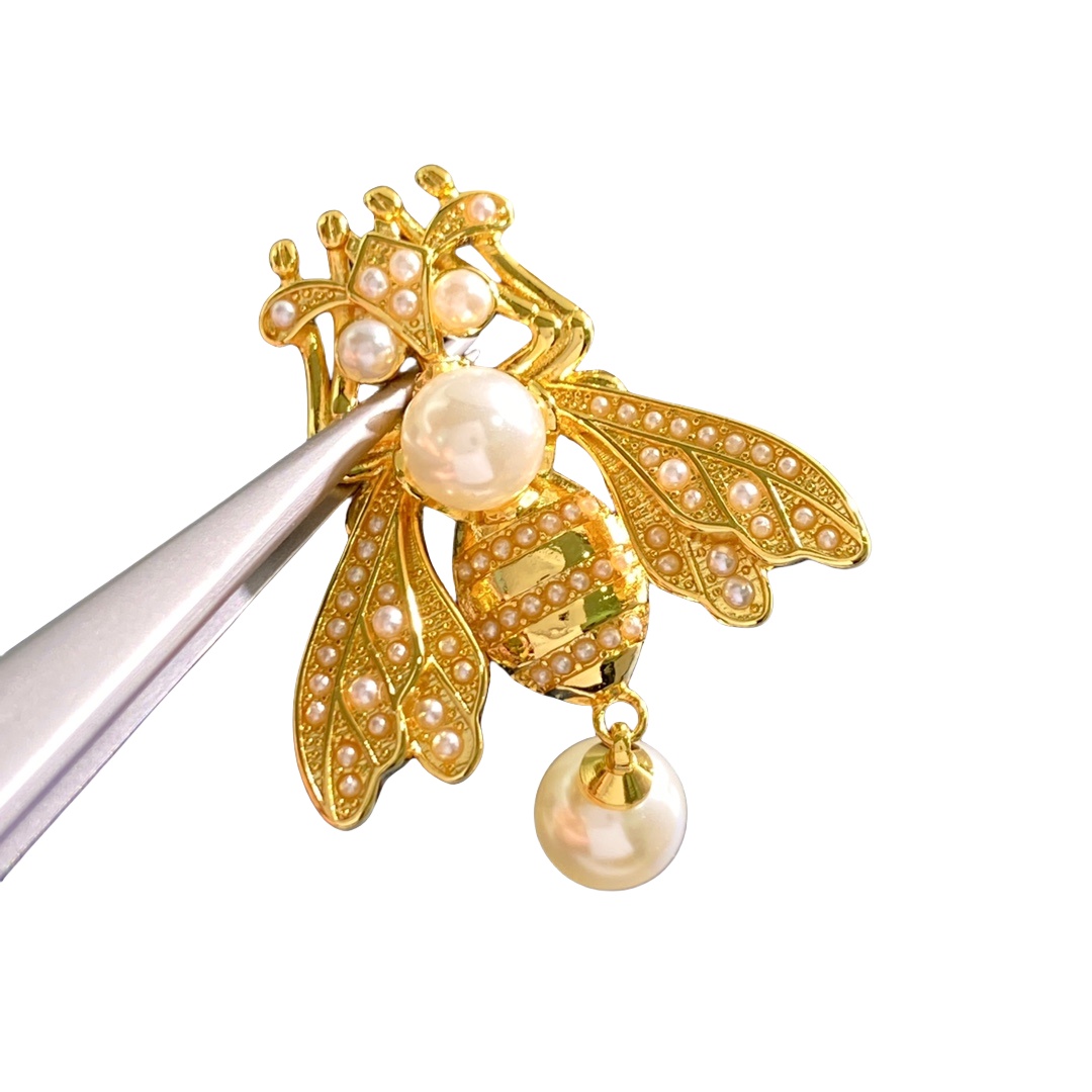 CDE256  Dior Metal pearl bee Tribales earrings - ccjewelryacc