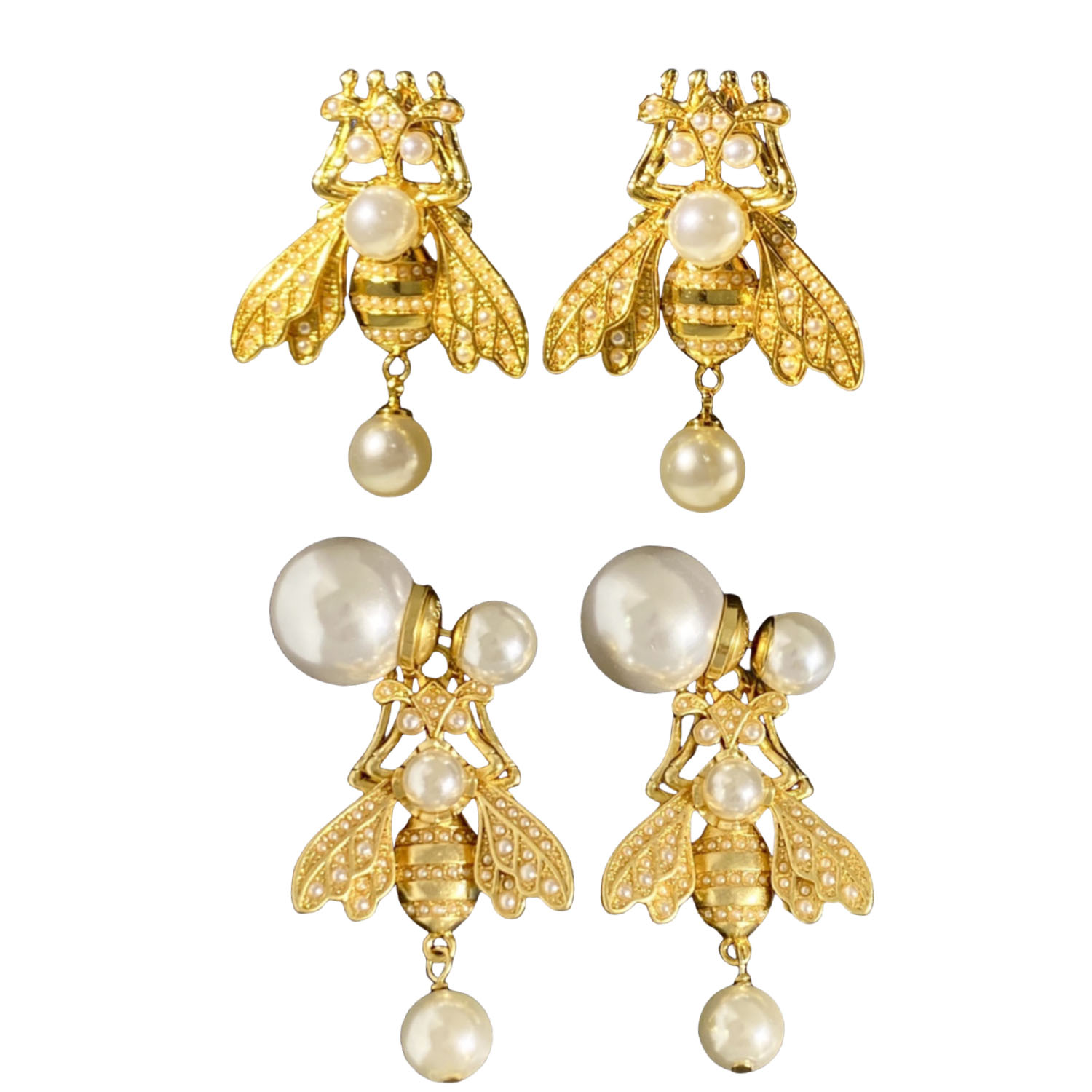 CDE256  Dior Metal pearl bee Tribales earrings - ccjewelryacc