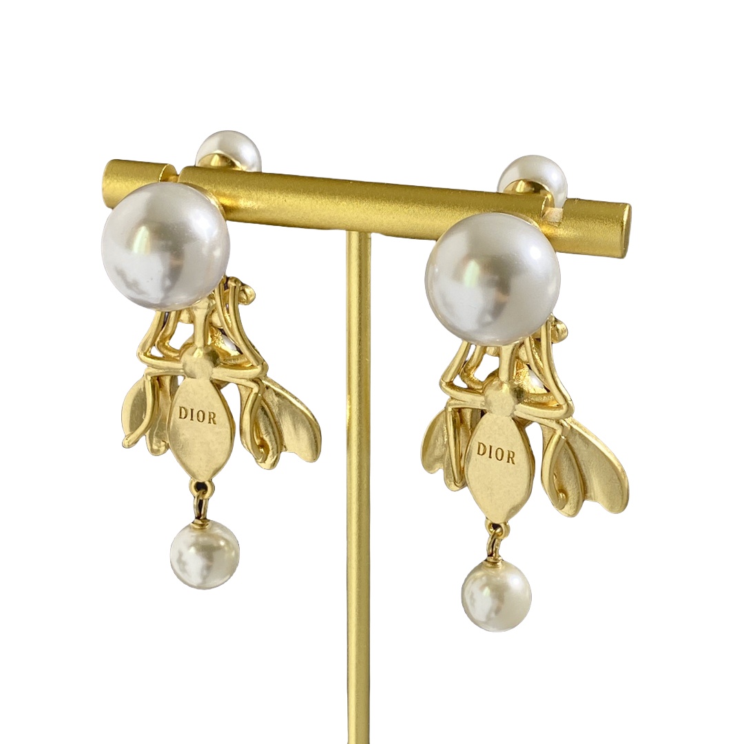 CDE256  Dior Metal pearl bee Tribales earrings - ccjewelryacc