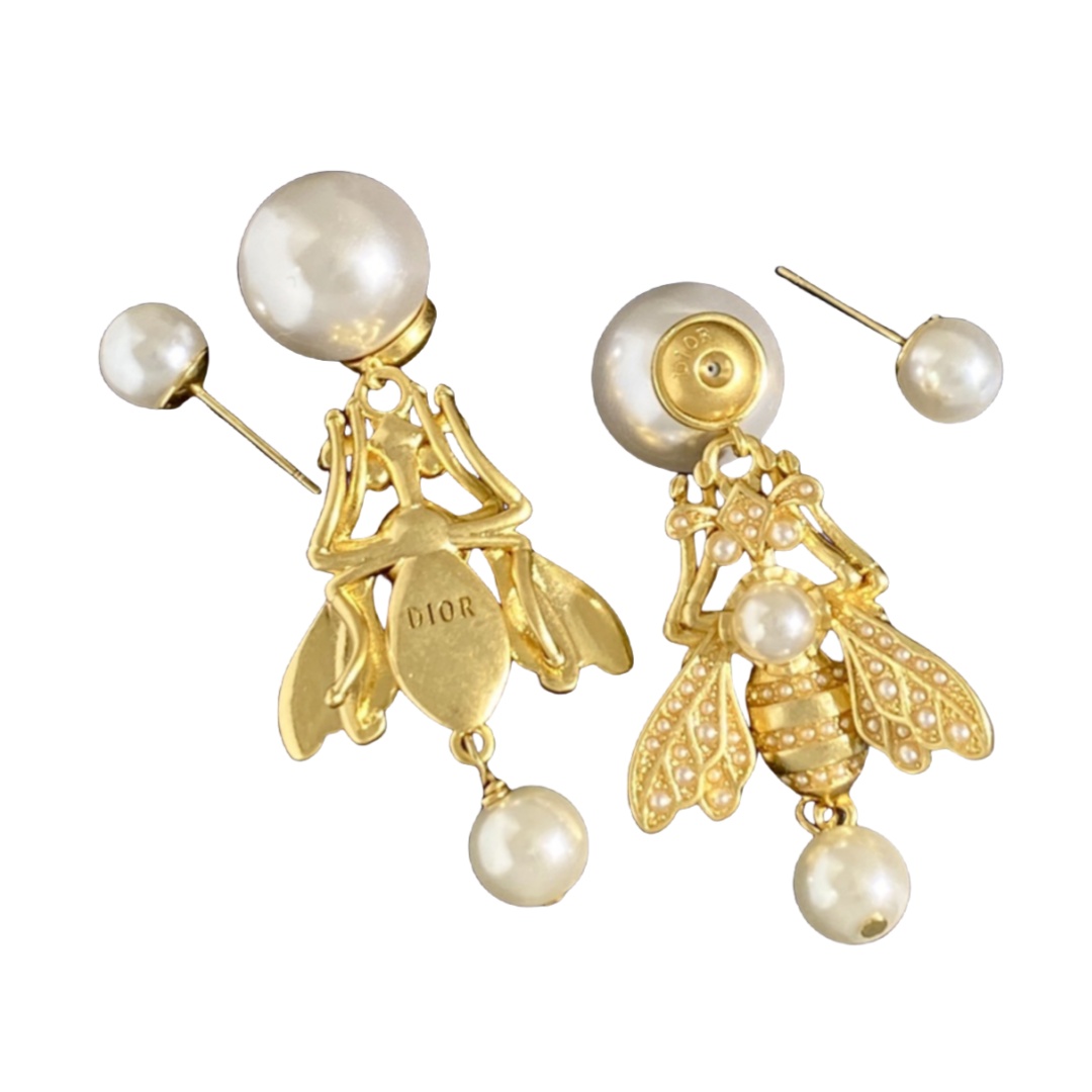 CDE256  Dior Metal pearl bee Tribales earrings - ccjewelryacc