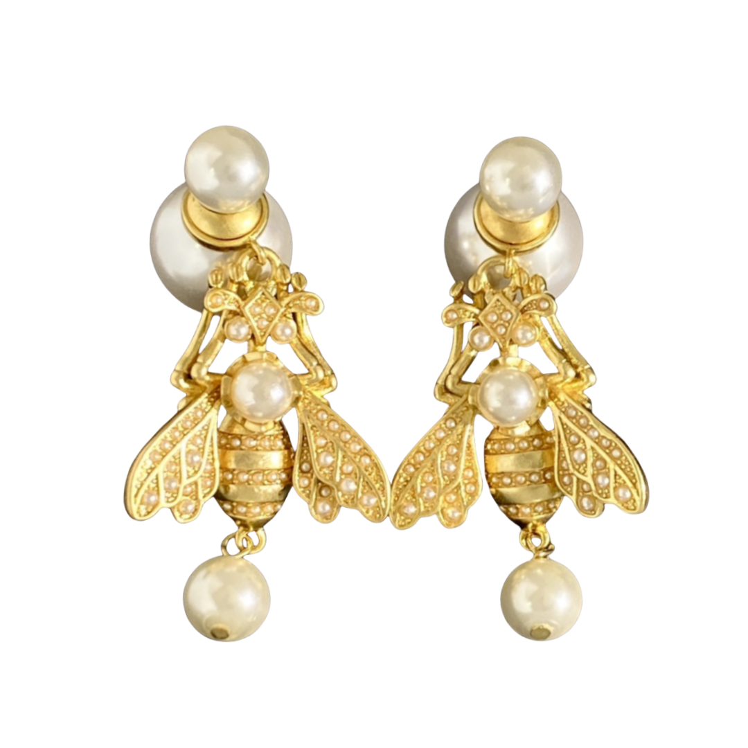 CDE256  Dior Metal pearl bee Tribales earrings - ccjewelryacc