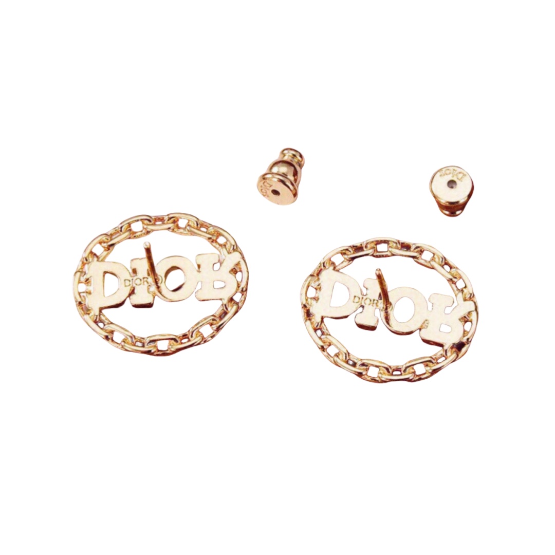 CDE106 Metal chain and crystal dior stud earrings - ccjewelryacc