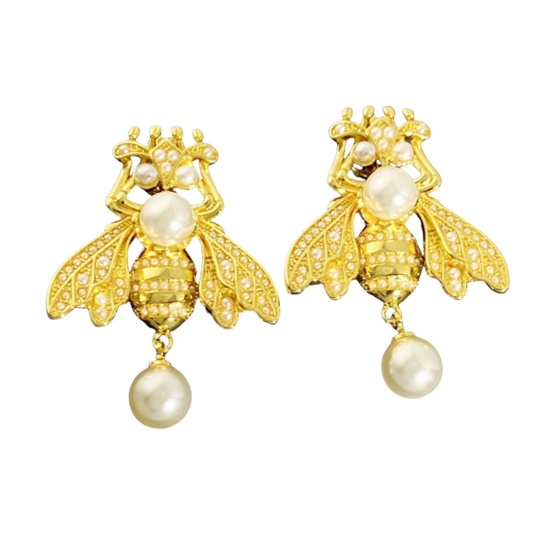 CDE256  Dior Metal pearl bee Tribales earrings - ccjewelryacc