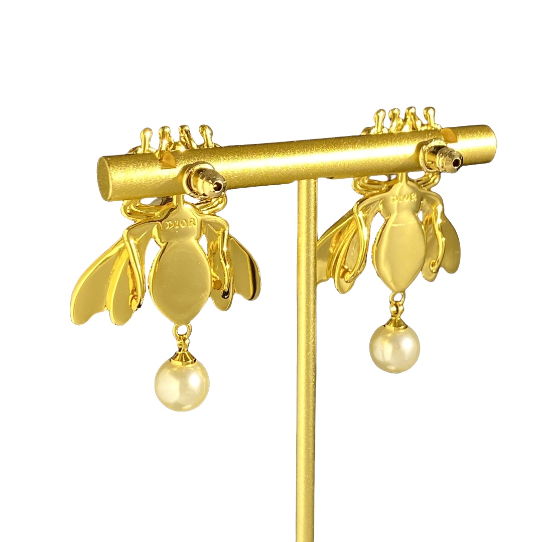CDE256  Dior Metal pearl bee Tribales earrings - ccjewelryacc