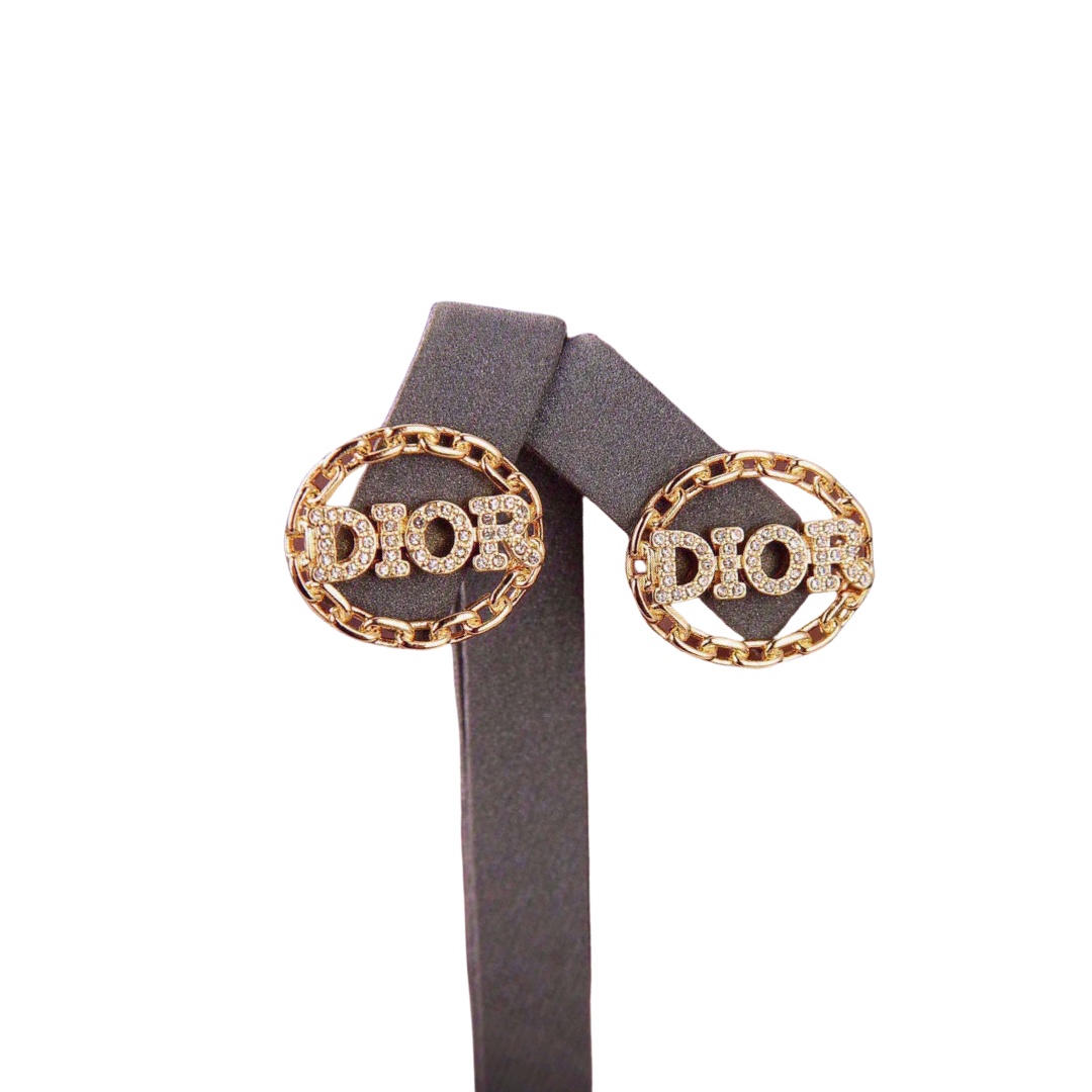 CDE106 Metal chain and crystal dior stud earrings - ccjewelryacc