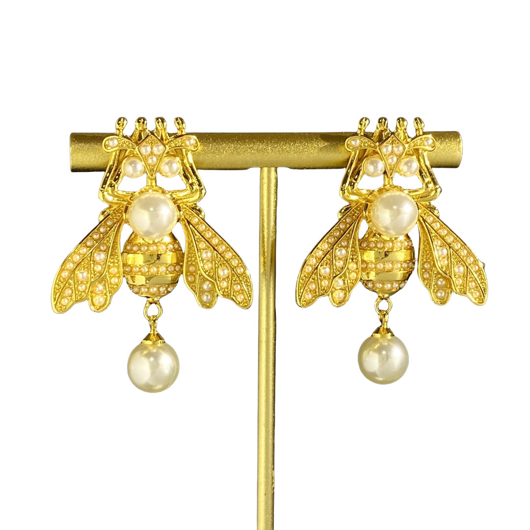 CDE256  Dior Metal pearl bee Tribales earrings - ccjewelryacc