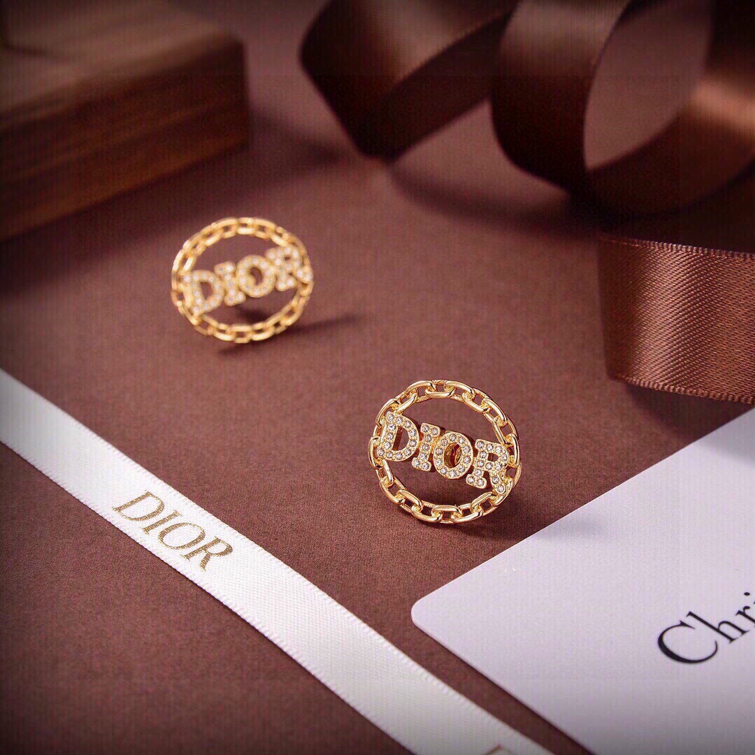 CDE106 Metal chain and crystal dior stud earrings - ccjewelryacc