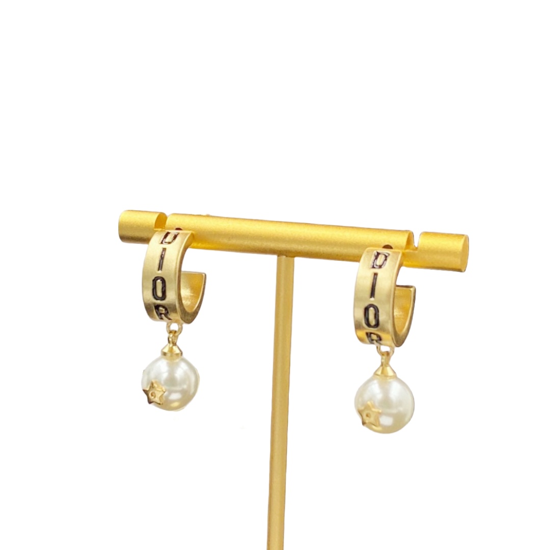CDE090 Dior hook earrings in metal and pearl - ccjewelryacc