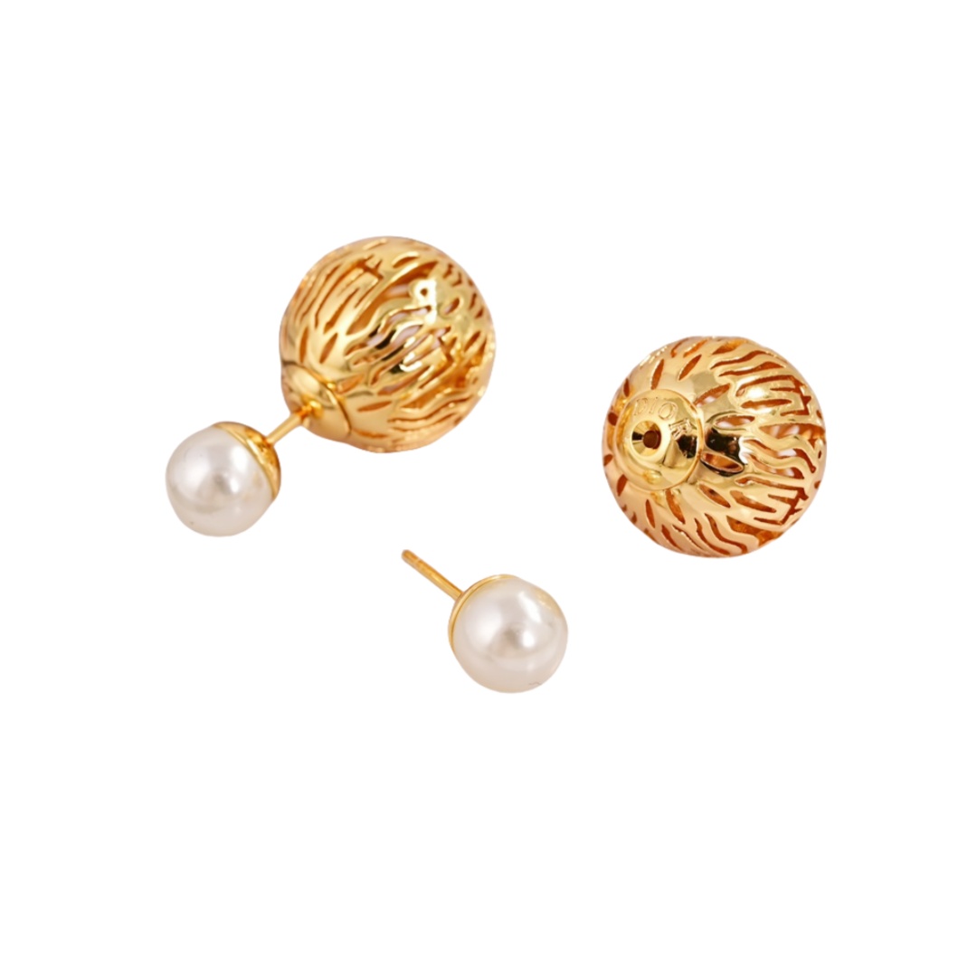 CDE087 Dior Tribales earrings in metal gold finish and pearl - ccfashionjewelry