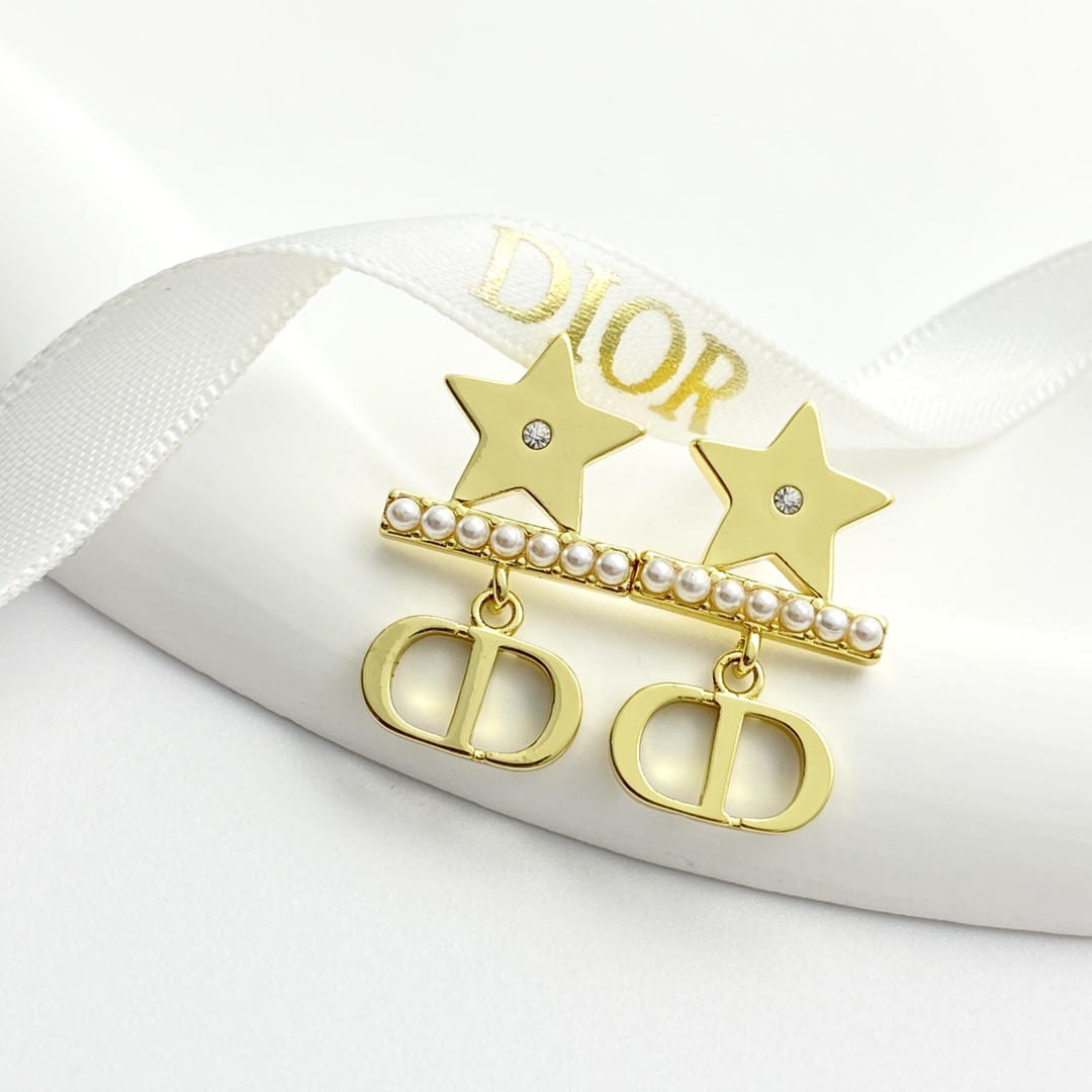 CDE093 Dior star Petit CE earrings in metal gold finish and pearls - ccjewelryacc